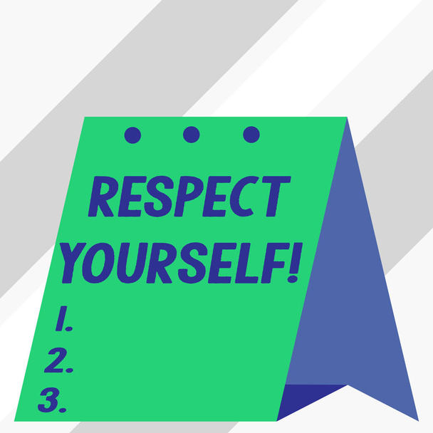 Schreibe Notizen, die dir selbst Respekt zollen. Business-Foto zeigt den Glauben, dass Sie gut und würdig behandelt werden. - Foto, Bild
