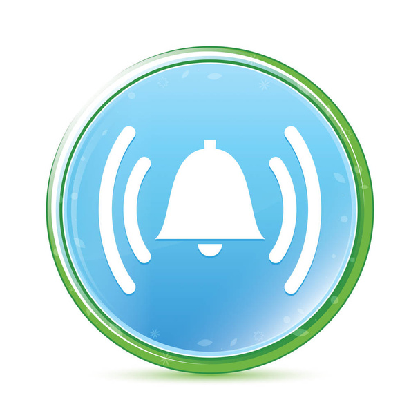 Alarm ringing bell icon natural aqua cyan blue round button - Photo, Image