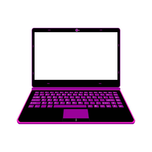 realistic laptop vector illustration in black and purple color - Vector, Image