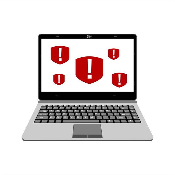 realistic laptop vector illustration display alert warning for computer virus - Vector, Image