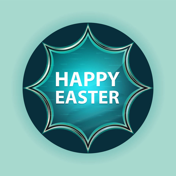 Happy Easter magical glassy sunburst blue button sky blue backgr - Foto, Imagen