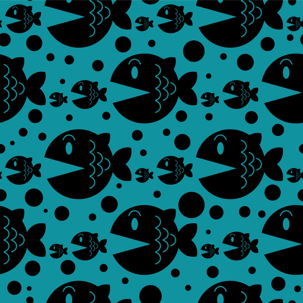 Seamless pattern with funny fish - Vector, afbeelding