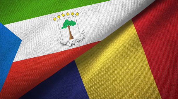 Guinea Ecuatorial y Rumania dos banderas tela textil, textura de la tela
 - Foto, imagen