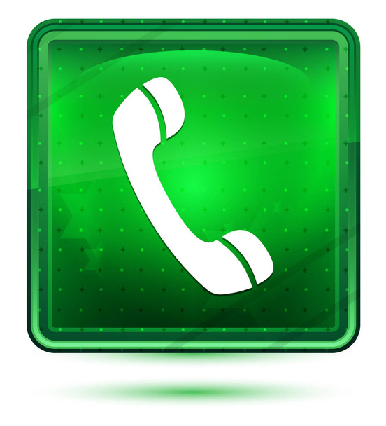 Εικονίδιο τηλεφώνου νέον ανοιχτό πράσινο τετράγωνο κουμπί - Φωτογραφία, εικόνα