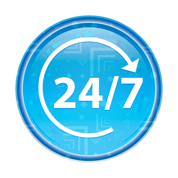24/7 περιστροφή εικονίδιο βέλους φλοράλ μπλε στρογγυλό κουμπί - Φωτογραφία, εικόνα