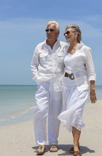 Happy Senior Couple Walking by Sea on Tropical Beach - Photo, Image
