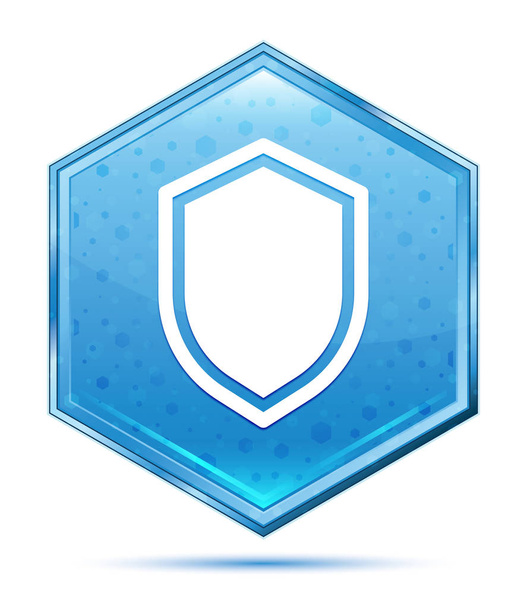 ícone escudo cristal botão hexágono azul
 - Foto, Imagem