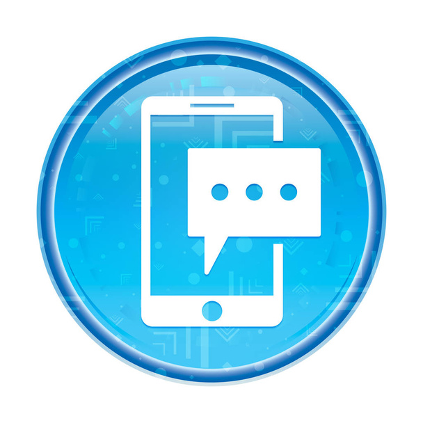 Mensaje de texto icono del teléfono floral azul botón redondo
 - Foto, Imagen