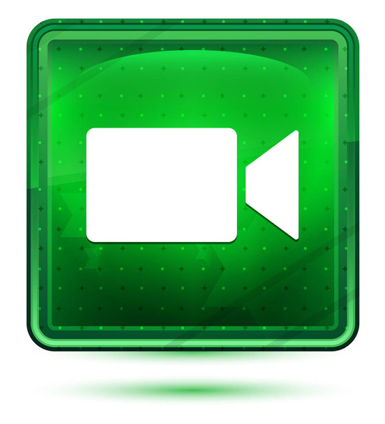 Videó kamera ikon Neonfény zöld négyzet gomb - Fotó, kép