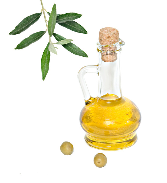 Bottle of olive oil and olive fruits - Foto, Imagem