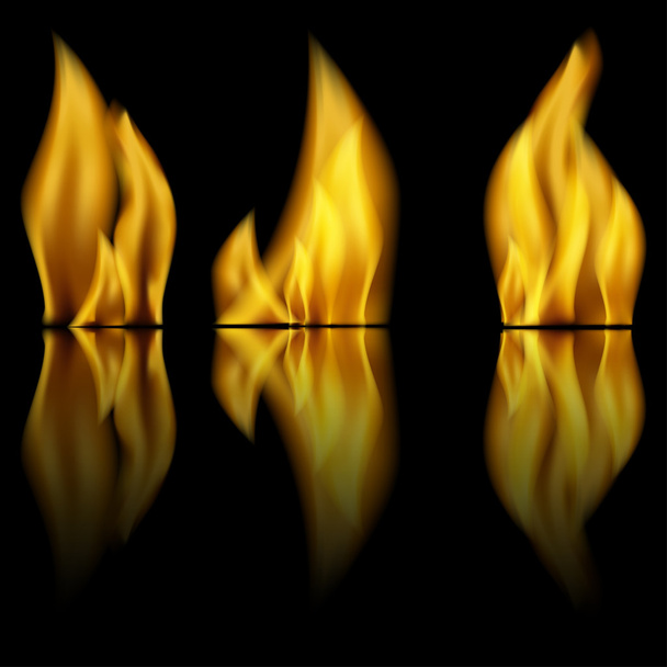 火と火は黒い背景の反射 - ベクター画像