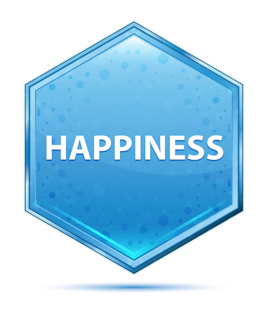 Happiness crystal blue hexagon button - Photo, Image