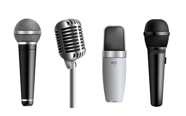 Set van microfoons het concert en Studio Equipment item 3D vector geïsoleerd. - Vector, afbeelding