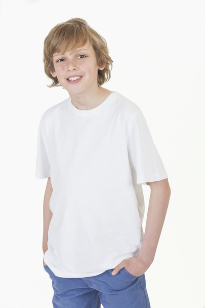 Young Happy Boy Smiling in Jeans and T-Shirt - Fotó, kép