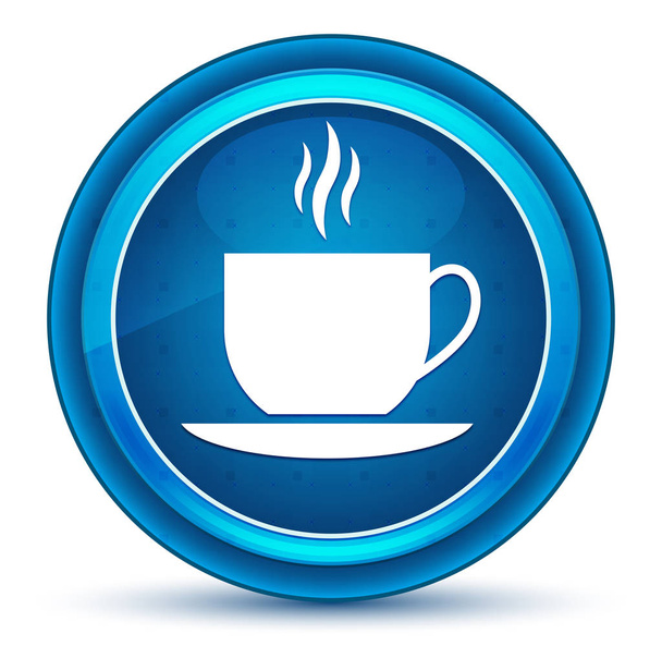 コーヒーカップアイコンアイボール青丸ボタン - 写真・画像