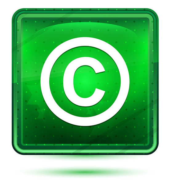 Πνευματικά δικαιώματα εικονίδιο σύμβολο νέον φως πράσινο τετράγωνο κουμπί - Φωτογραφία, εικόνα