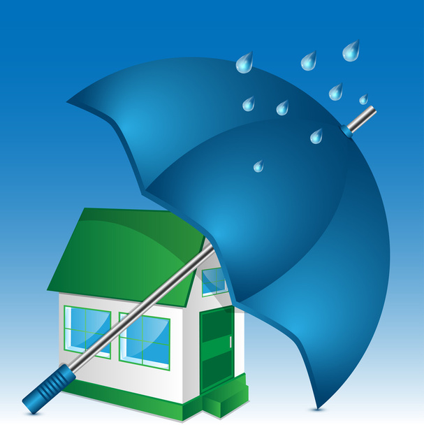 εικονογράφηση του σπιτιού και την ομπρέλα σε μπλε φόντο - Διάνυσμα, εικόνα