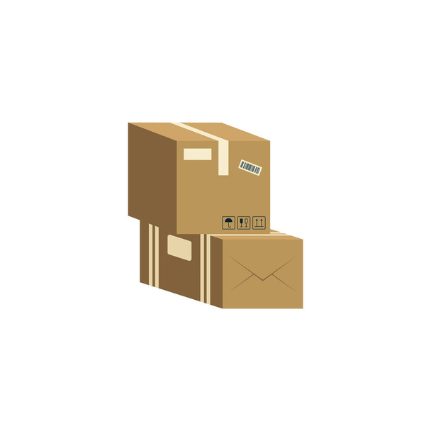 Dva hnědé lepenkové krabice naskládané na sebe karikatura stylu - Vektor, obrázek