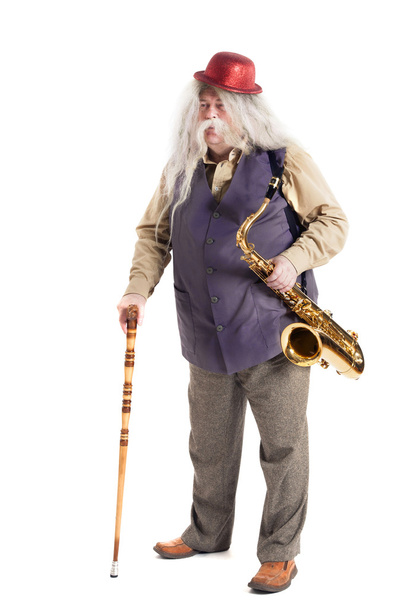 saxophonist with a cane - Zdjęcie, obraz