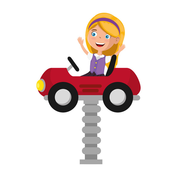 bahar ile sepeti oyuncak küçük kız - Vektör, Görsel