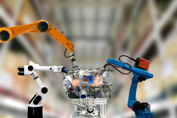 Tecnologia de braço mecânico de motor industrial de robô funciona para seres humanos
 - Foto, Imagem