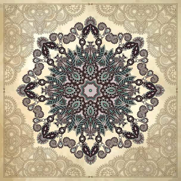 Flower circle design on grunge background with lace ornament - Wektor, obraz