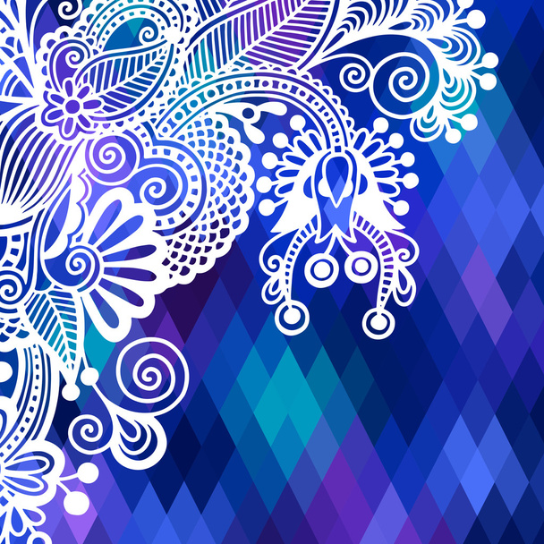 Square geometric composition with ethnic flower design, color pattern background - Вектор,изображение