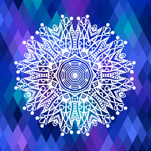 Square geometric composition with ethnic flower circle design, color pattern background - Вектор,изображение