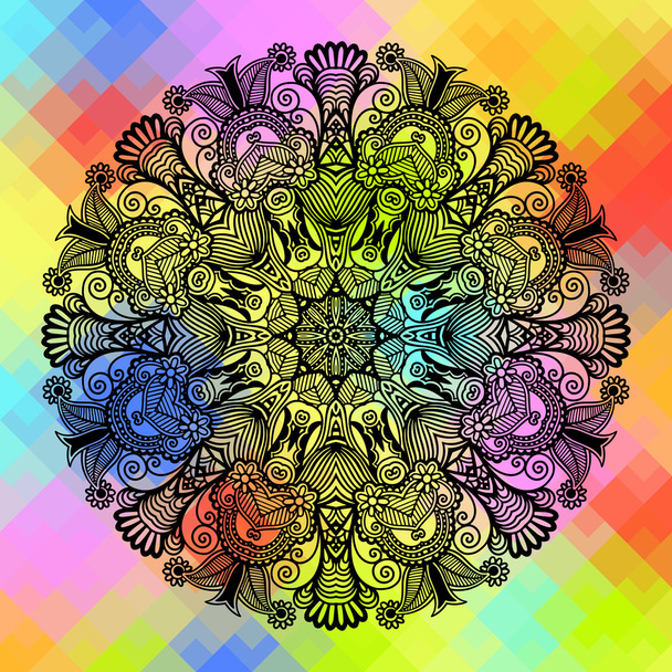 Square geometric composition with ethnic flower design, color pattern background - Vecteur, image