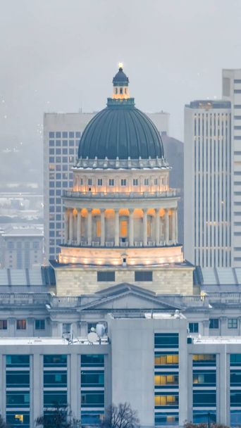 Vertical The magnificent Utah State Capital Building in Salt lake City on a hazy day - Photo, Image