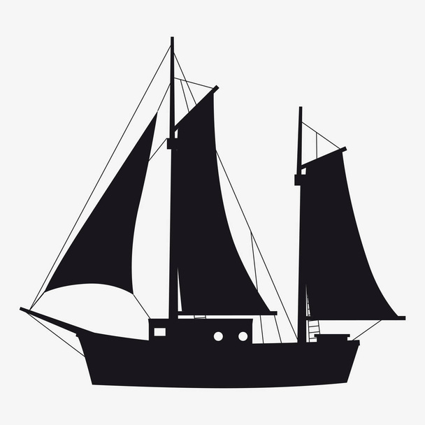 Kuvake purjevene, vene, jahti puolella näkymä silhoutte. Vektori, eristetty yksinkertainen tyyli symboli merkki ja painike
 - Vektori, kuva