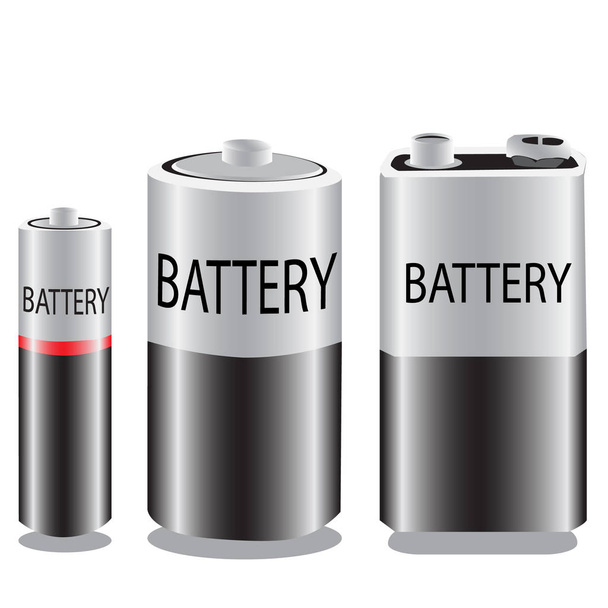 Vektor von aa, aaa, großen und Neun-Volt-Batterien mit weißem Hintergrund - Vektor, Bild
