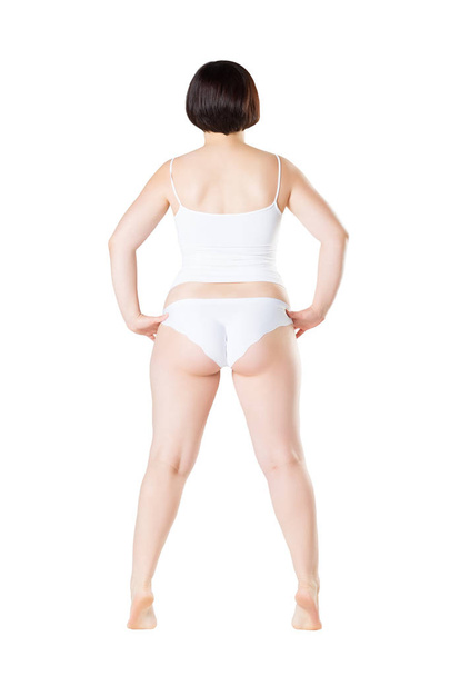 Woman in underwear isolated on white background, not thin and not fat body shape - 写真・画像