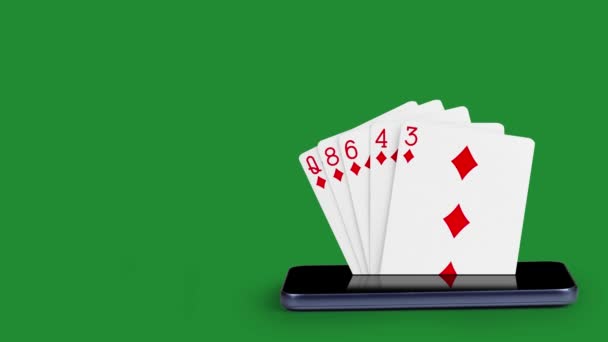 smartphone with poker cards, card game Color, poker cards that come from the cell phone screen - Кадры, видео