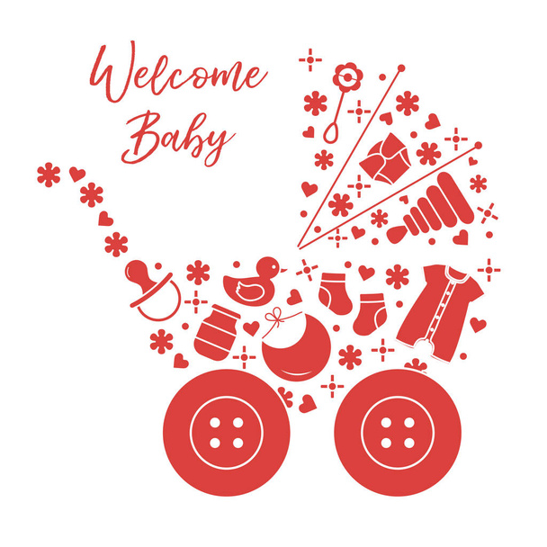 Pasgeboren baby vectorillustratie. Baby wandelwagen - Vector, afbeelding