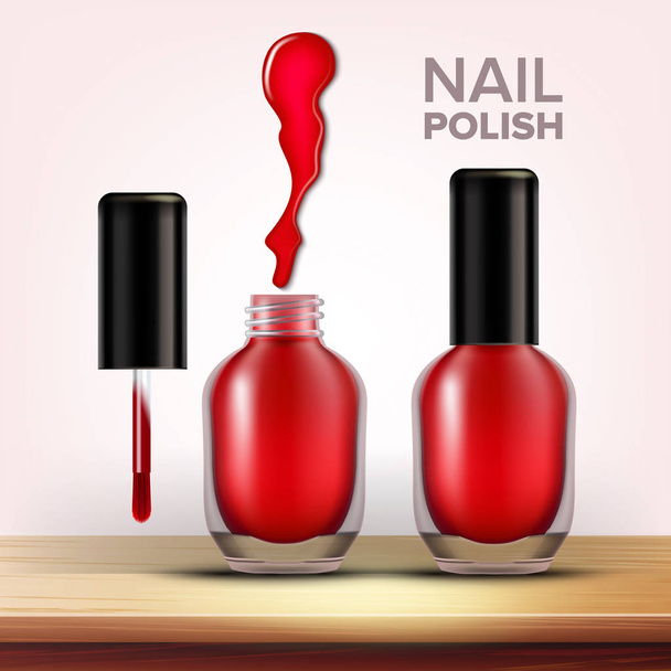 Bottle Of Red Nail Polish Female Cosmetic Vector - Vector, Image