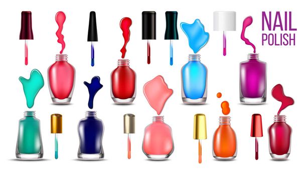 Collection Bottles With Nail Polish Set Vector - Vector, Image