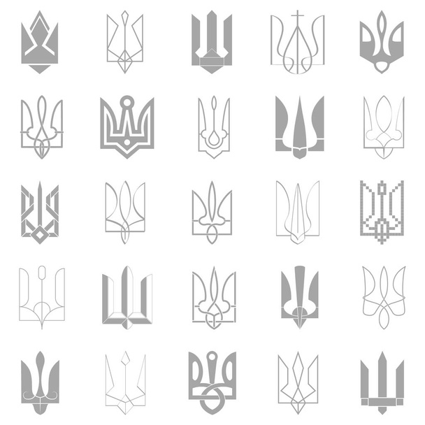 монохромний набір іконок з українськими трим'янами для ваших дизайнів - Вектор, зображення