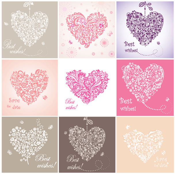 Beautiful greeting cards with hearts - Vector, imagen