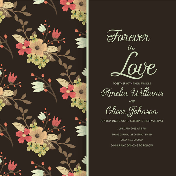 Hochzeitseinladungskarte Suite mit Blumen. Vorlage. Vektorillustration - Vektor, Bild
