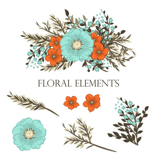 Vector floral bouquet design: Wedding vector invite card Watercolor designer element set - Vector, imagen