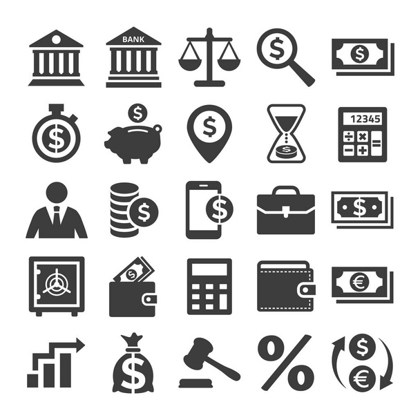 Business and finance icons set on white background. - Vektor, Bild