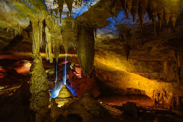 stalactites in Prometheus Cave illumiated - Photo, Image
