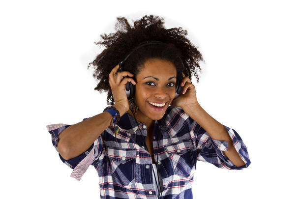 Young afro american with headphones - Foto, afbeelding