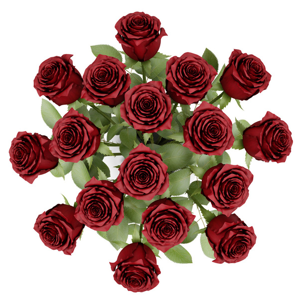 top view bouquet of red roses in vase isolated on white backgrou - Fotó, kép