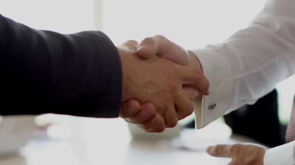 Handshake of businessmen having deal. Big Light Office. - Footage, Video