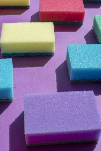 Multi-colored rectangular sponges for washing dishes - 写真・画像