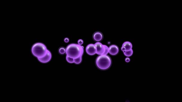 Ilustración 3D de un objeto púrpura, una nube de gas de plasma de alta temperatura. Muchas gotas de plasma púrpura en el espacio. Imagen abstracta de fondo negro futurista. Representación 3D aislada
. - Foto, imagen