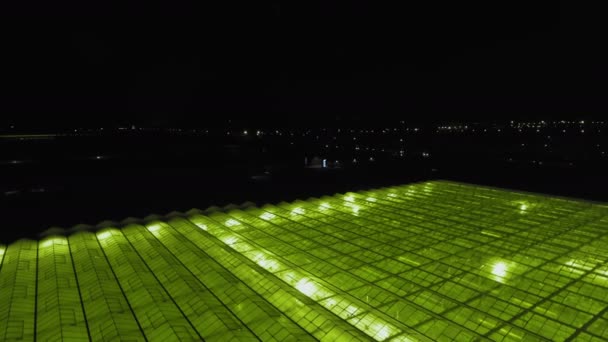 Aerial look-down view of the greenhouse with artificial lighting. - Footage, Video