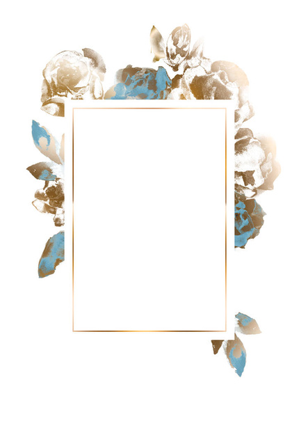 watercolor frame with roses and gold - Photo, image
